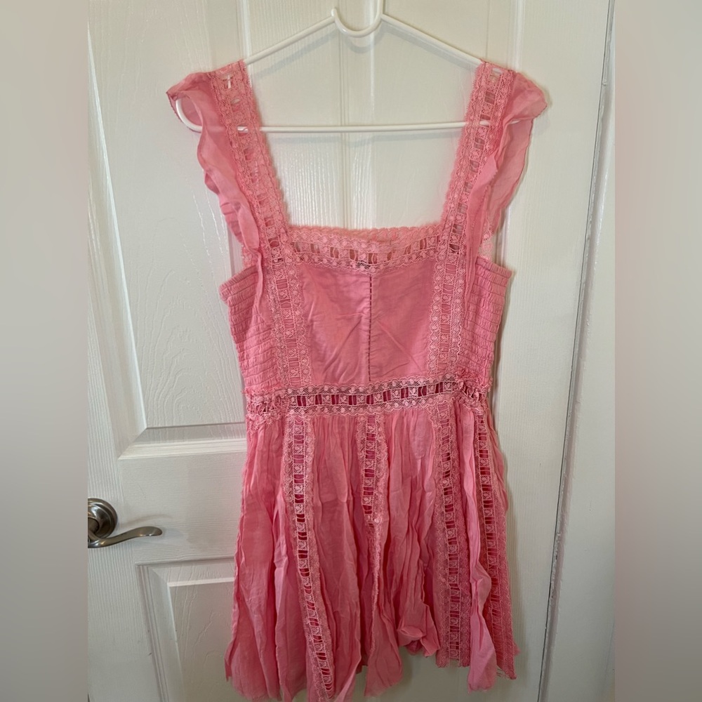Free People Pink Lace-Trim Mini Dress